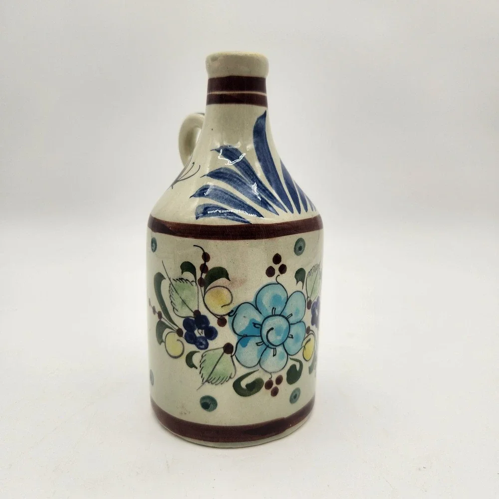 Vintage‎ Tonala Mexico Hand Made Hand Painted Ceramic Jug Folk Art Floral Design